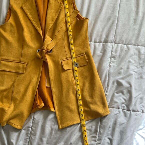 Radzoli Women's Faux Suede Vest with Tie Mustard Yellow Size XL - Picture 7 of 8